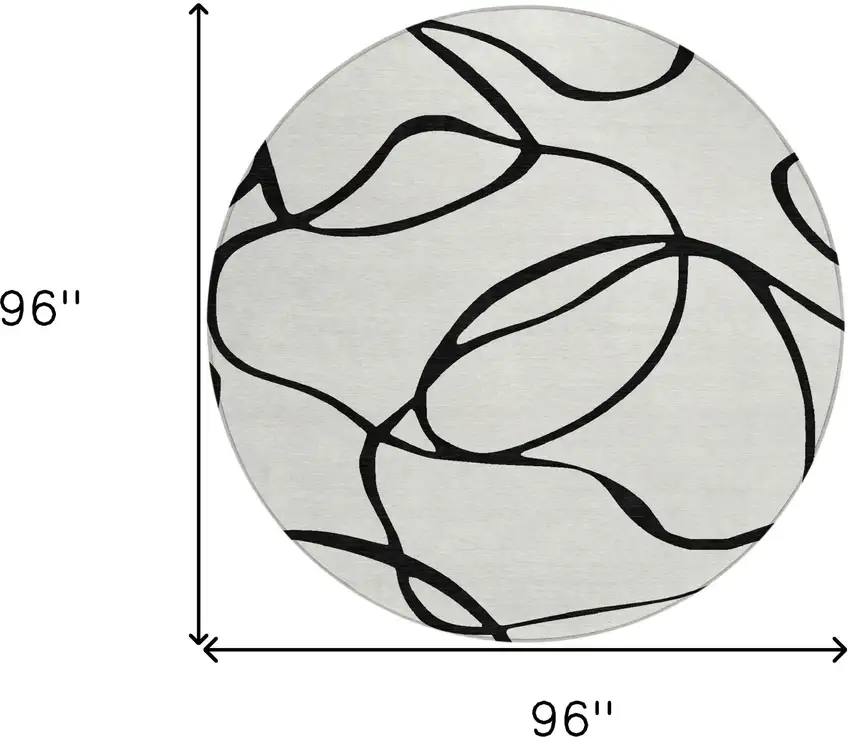8' White And Black Round Abstract Washable Indoor Outdoor Area Rug Photo 3