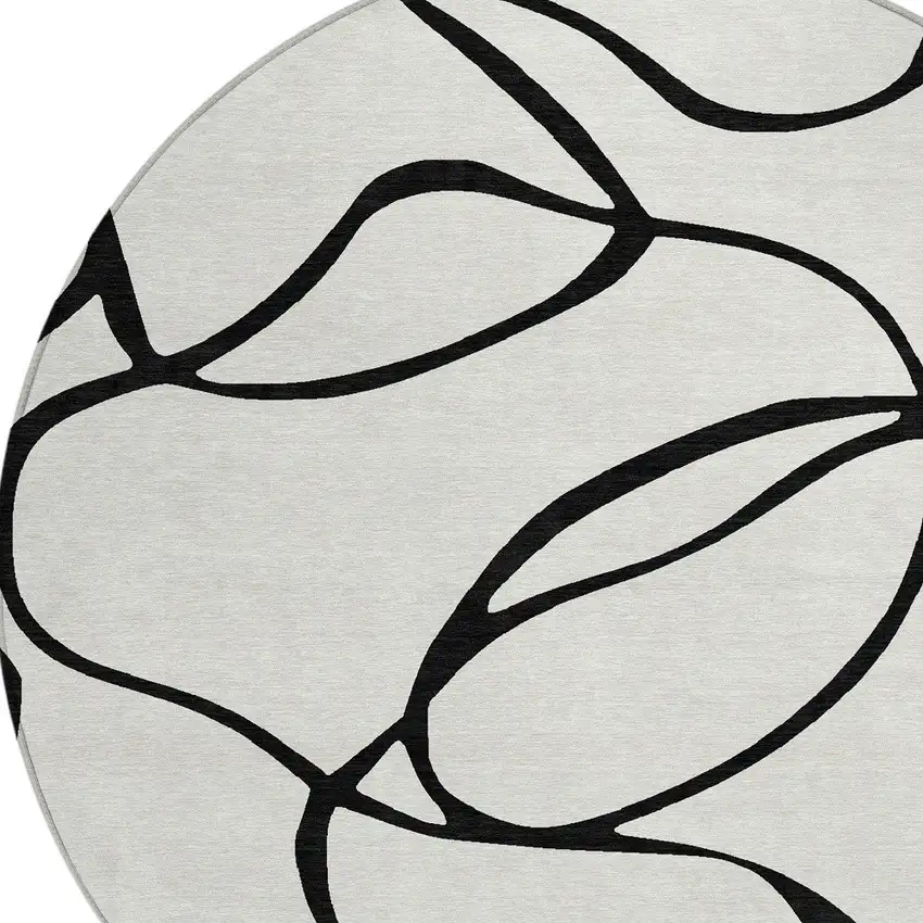 8' White And Black Round Abstract Washable Indoor Outdoor Area Rug Photo 4