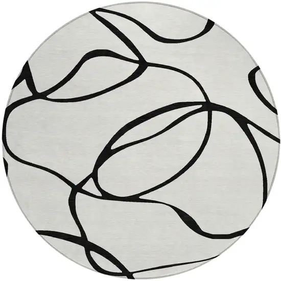 8' White And Black Round Abstract Washable Indoor Outdoor Area Rug Photo 2