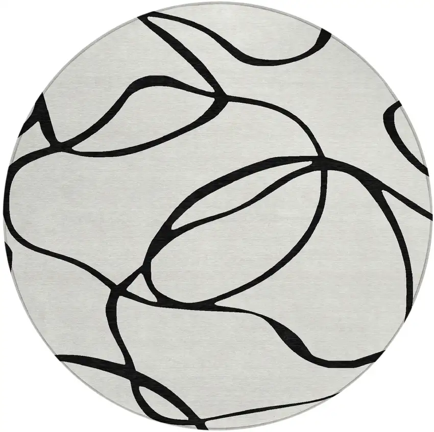 8' White And Black Round Abstract Washable Indoor Outdoor Area Rug Photo 2