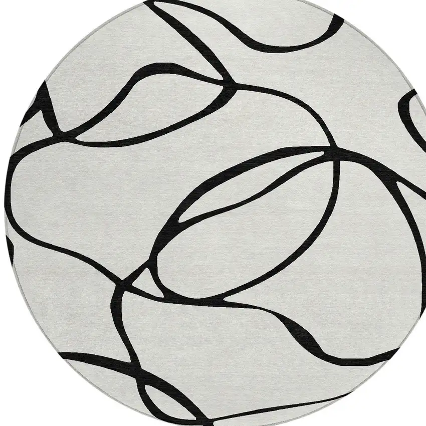 8' White And Black Round Abstract Washable Indoor Outdoor Area Rug Photo 5