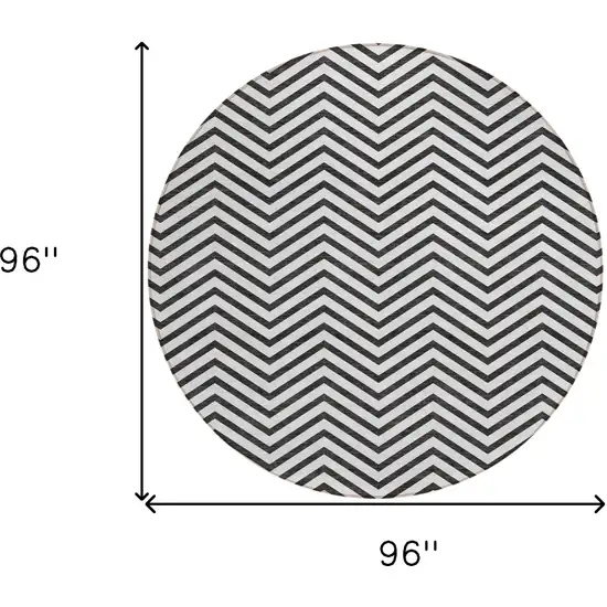 8' White And Black Round Chevron Washable Indoor Outdoor Area Rug Photo 3