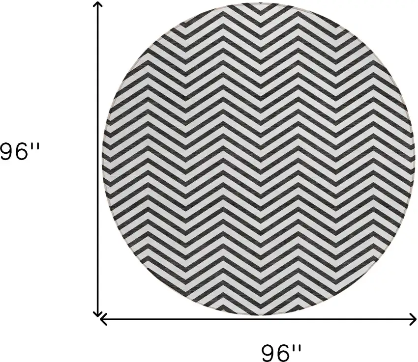 8' White And Black Round Chevron Washable Indoor Outdoor Area Rug Photo 3