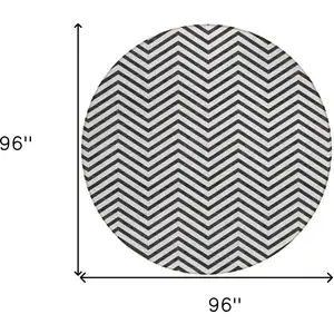 Photo of 8' White And Black Round Chevron Washable Indoor Outdoor Area Rug