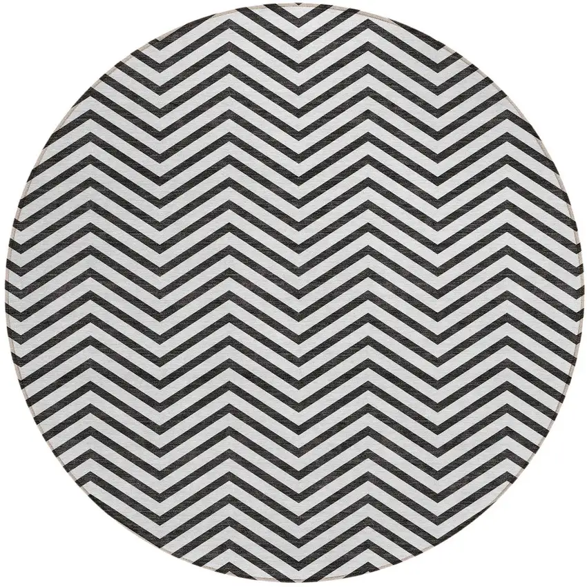 8' White And Black Round Chevron Washable Indoor Outdoor Area Rug Photo 6
