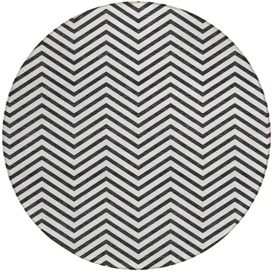 8' White And Black Round Chevron Washable Indoor Outdoor Area Rug Photo 6