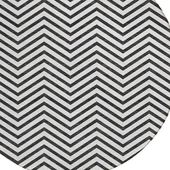 8' White And Black Round Chevron Washable Indoor Outdoor Area Rug Photo 4