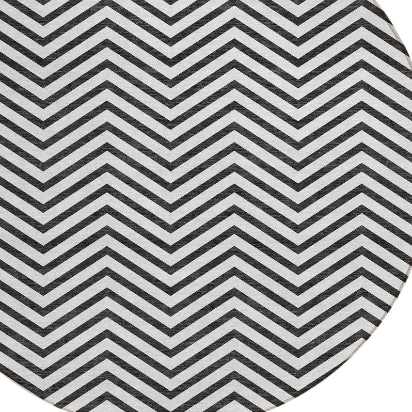 8' White And Black Round Chevron Washable Indoor Outdoor Area Rug Photo 4