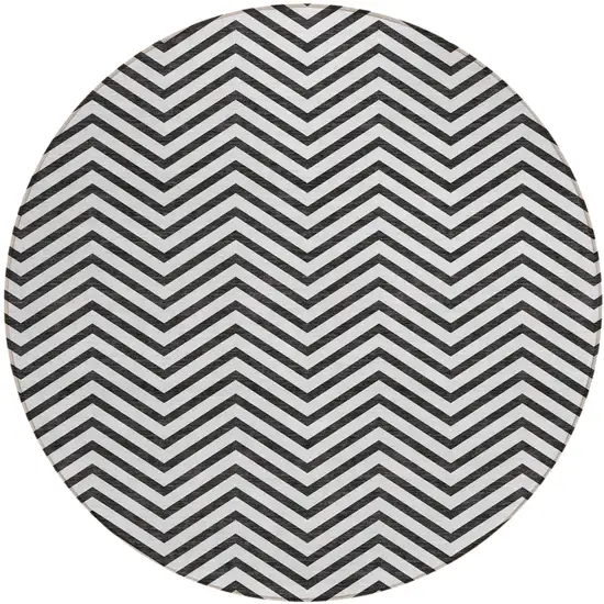 8' White And Black Round Chevron Washable Indoor Outdoor Area Rug Photo 2