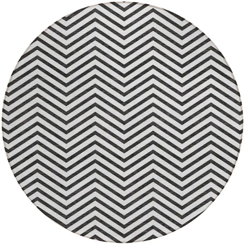 8' White And Black Round Chevron Washable Indoor Outdoor Area Rug Photo 2