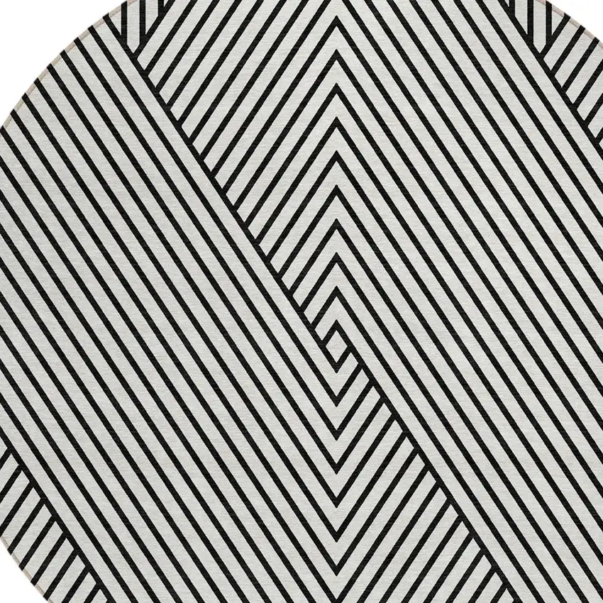 8' White And Black Round Geometric Washable Indoor Outdoor Area Rug Photo 4