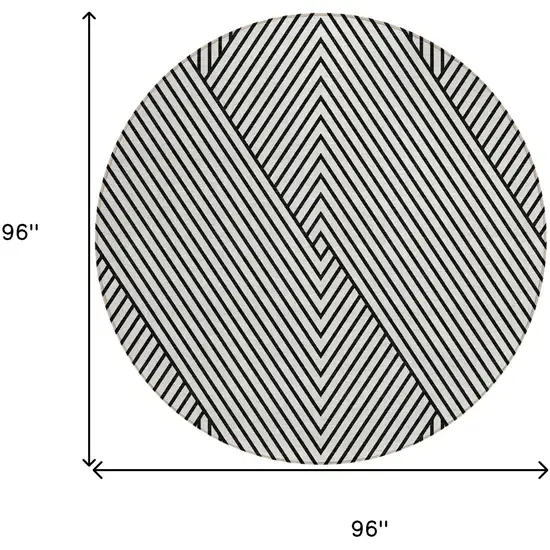 8' White And Black Round Geometric Washable Indoor Outdoor Area Rug Photo 3