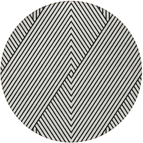 8' White And Black Round Geometric Washable Indoor Outdoor Area Rug Photo 6