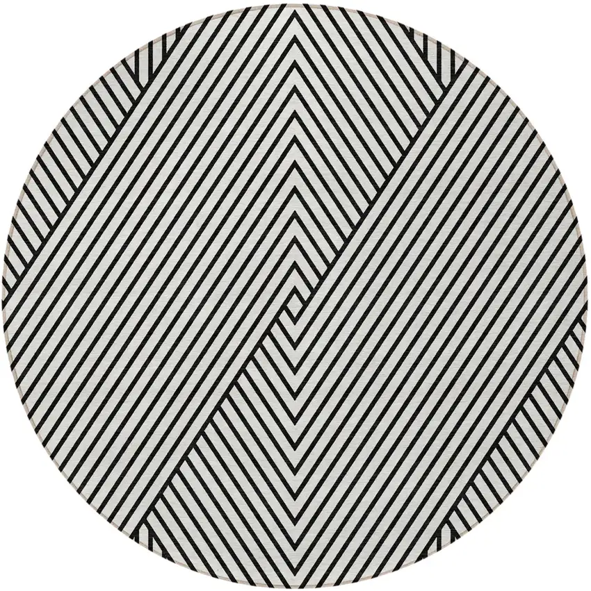 8' White And Black Round Geometric Washable Indoor Outdoor Area Rug Photo 6