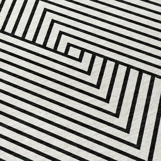 8' White And Black Round Geometric Washable Indoor Outdoor Area Rug Photo 5