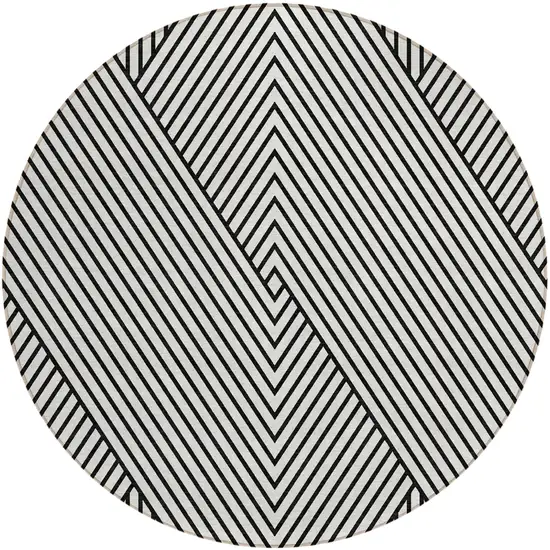 8' White And Black Round Geometric Washable Indoor Outdoor Area Rug Photo 2