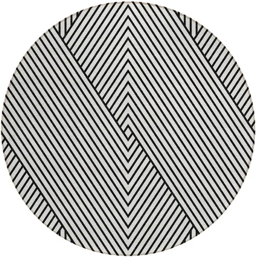 8' White And Black Round Geometric Washable Indoor Outdoor Area Rug Photo 2