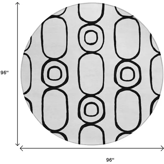 8' White And Black Round Geometric Washable Indoor Outdoor Area Rug Photo 3