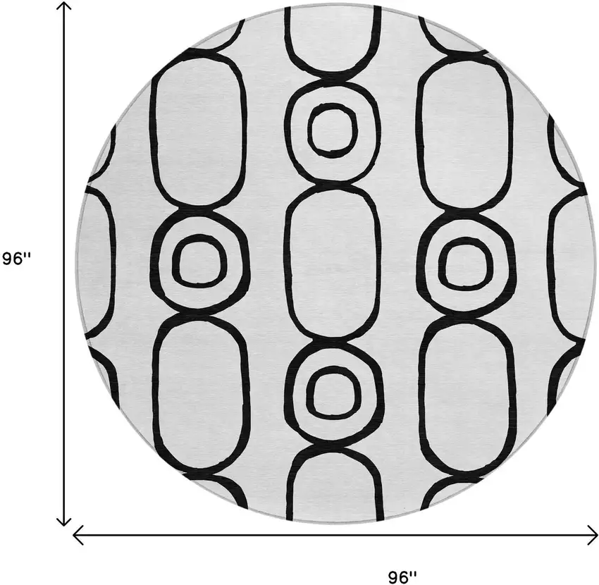 8' White And Black Round Geometric Washable Indoor Outdoor Area Rug Photo 3