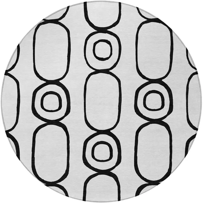 8' White And Black Round Geometric Washable Indoor Outdoor Area Rug Photo 6