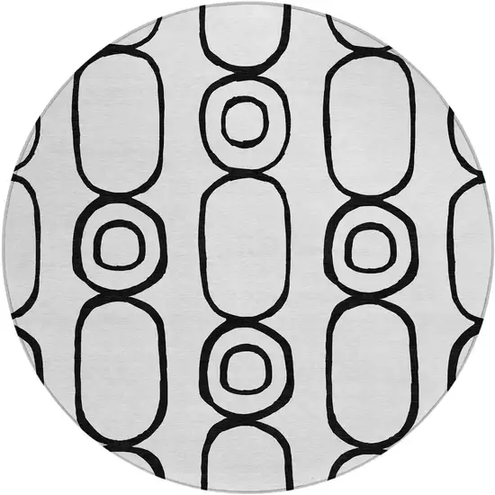 8' White And Black Round Geometric Washable Indoor Outdoor Area Rug Photo 2