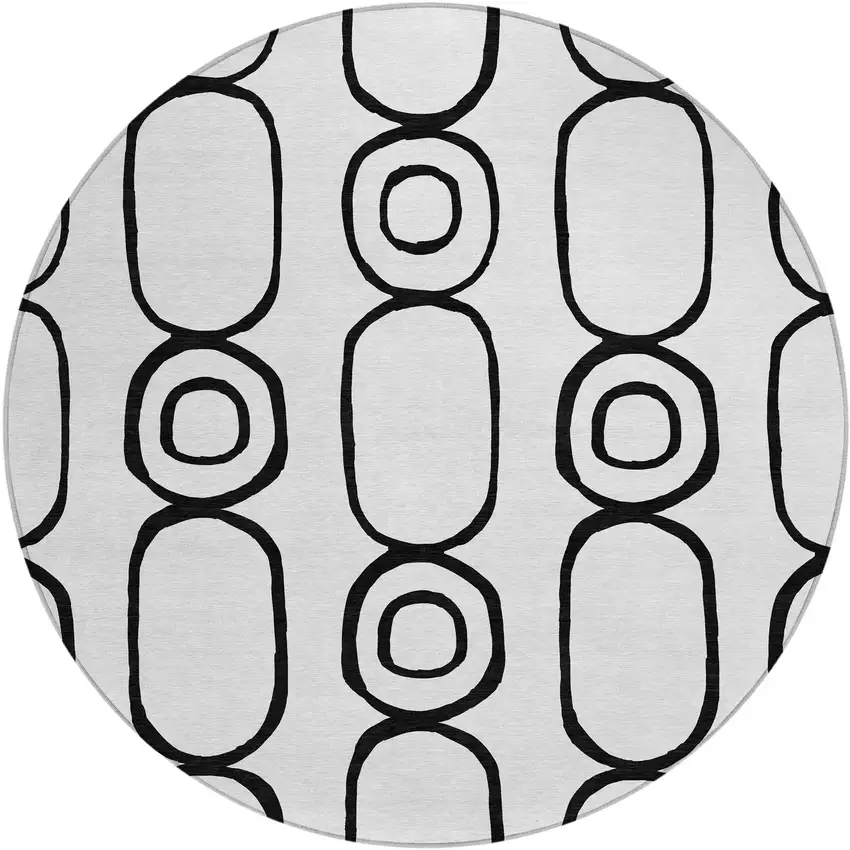 8' White And Black Round Geometric Washable Indoor Outdoor Area Rug Photo 2