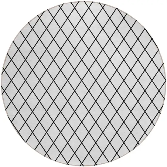 8' White And Black Round Geometric Washable Indoor Outdoor Area Rug Photo 2