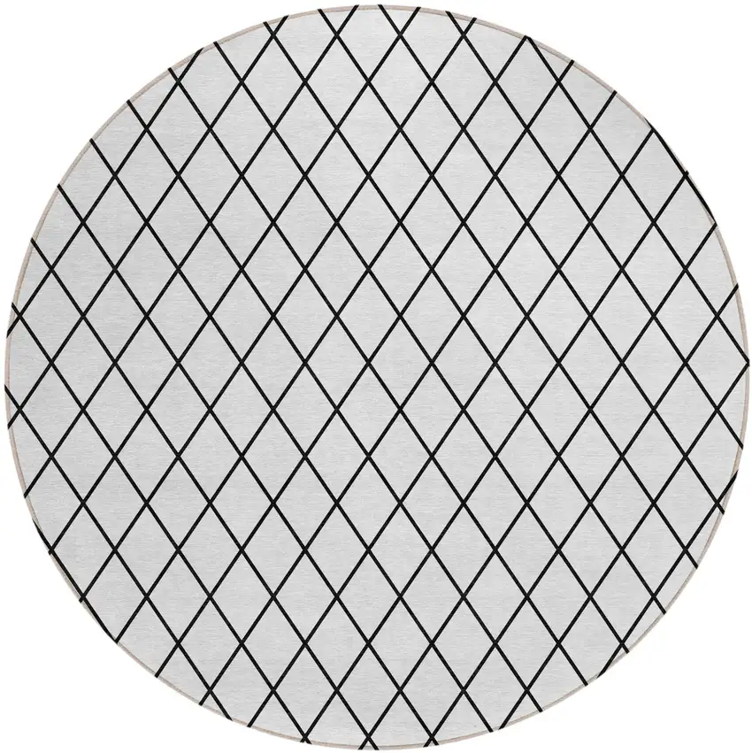 8' White And Black Round Geometric Washable Indoor Outdoor Area Rug Photo 2