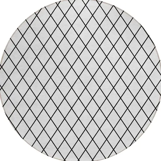 8' White And Black Round Geometric Washable Indoor Outdoor Area Rug Photo 7