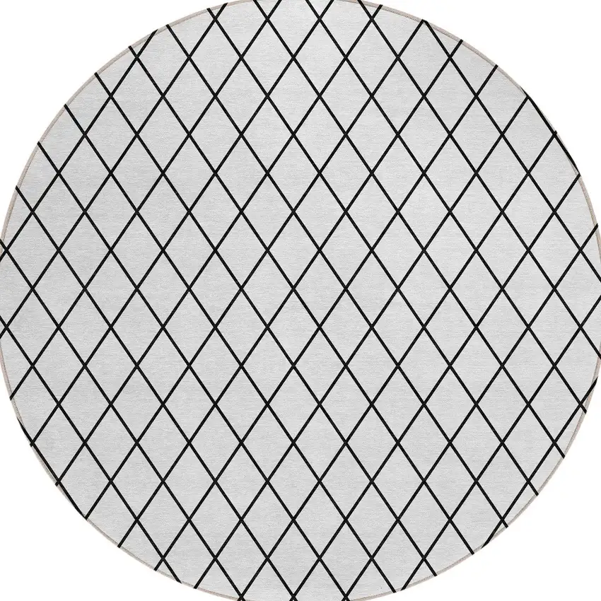 8' White And Black Round Geometric Washable Indoor Outdoor Area Rug Photo 7