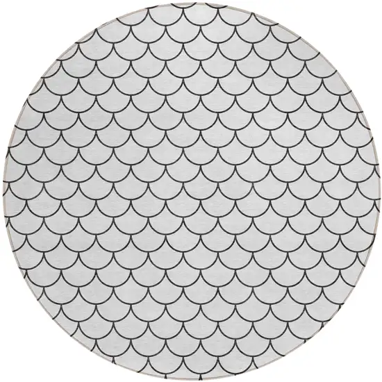 8' White And Black Round Geometric Washable Indoor Outdoor Area Rug Photo 2