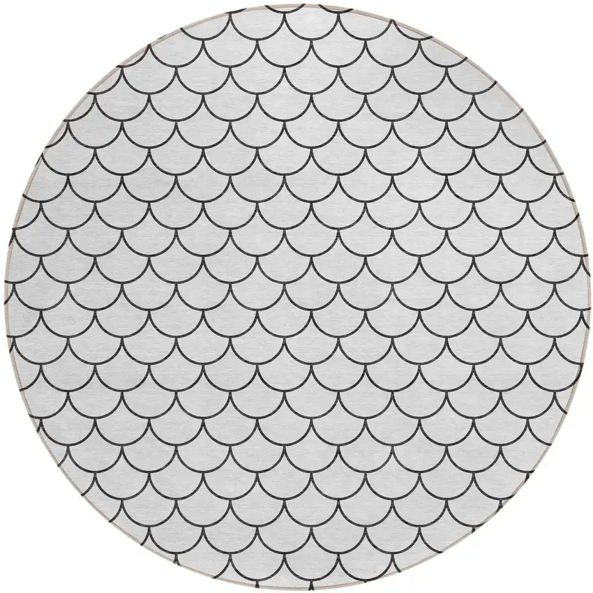 8' White And Black Round Geometric Washable Indoor Outdoor Area Rug Photo 2