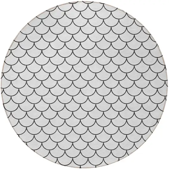8' White And Black Round Geometric Washable Indoor Outdoor Area Rug Photo 4