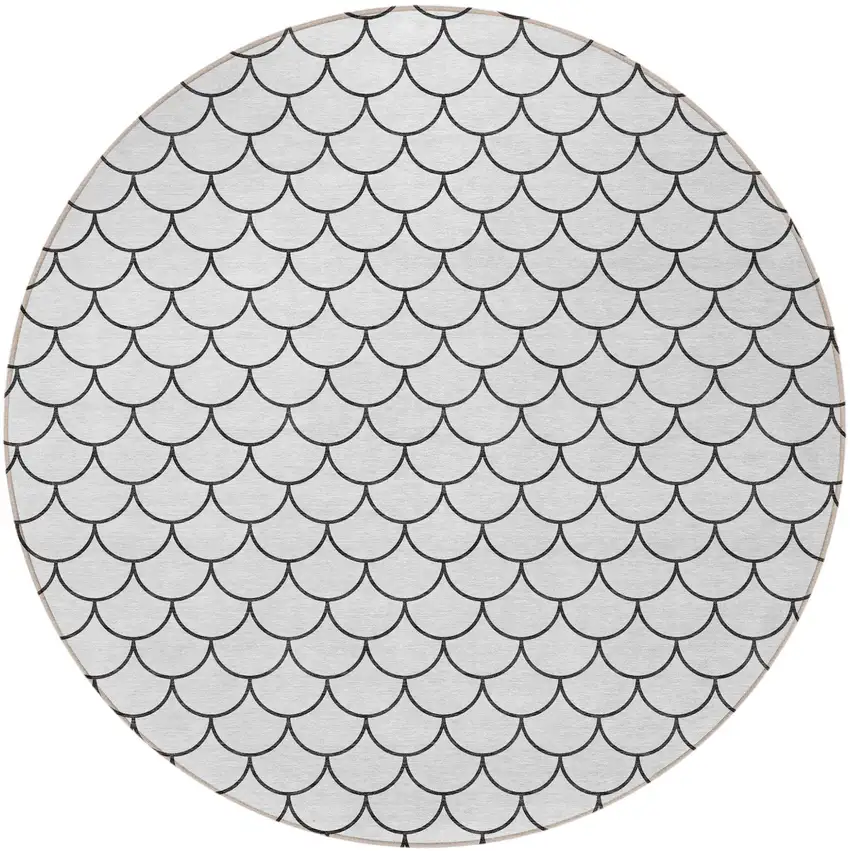 8' White And Black Round Geometric Washable Indoor Outdoor Area Rug Photo 4