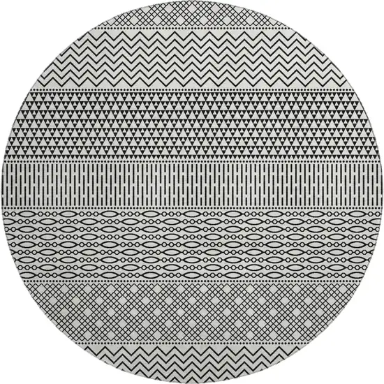 8' White And Black Striped Washable Round Rug With UV Protection Photo 1
