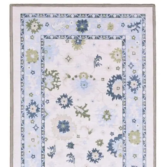 7' White And Blue Oriental Washable Runner Rug Photo 3