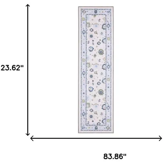 7' White And Blue Oriental Washable Runner Rug Photo 7