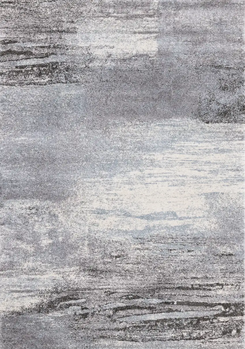 8' White And Gray Abstract Runner Rug Photo 4