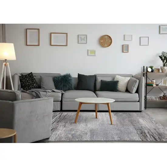 8' White And Gray Abstract Runner Rug Photo 6