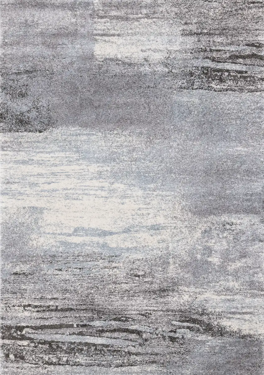 8' White And Gray Abstract Runner Rug Photo 2