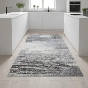 Photo of 8' White And Gray Abstract Runner Rug
