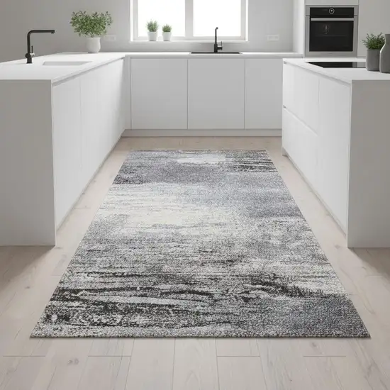 8' White And Gray Abstract Runner Rug Photo 1