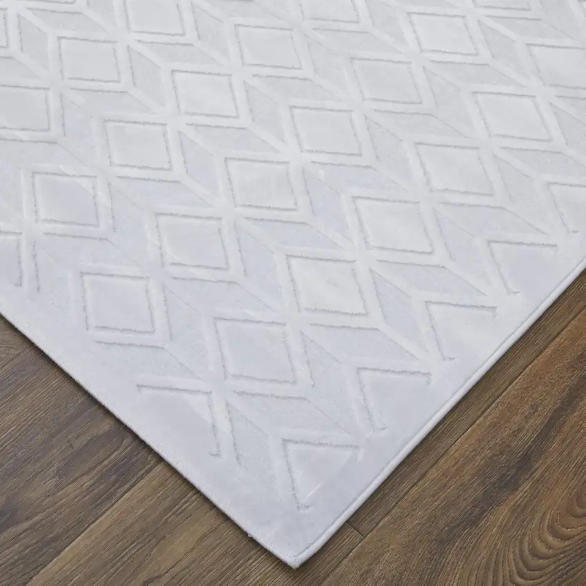 7' White And Gray Geometric Round Rug Photo 3