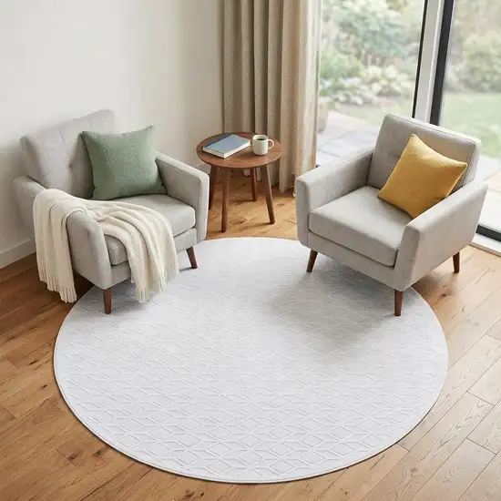 7' White And Gray Geometric Round Rug Photo 1