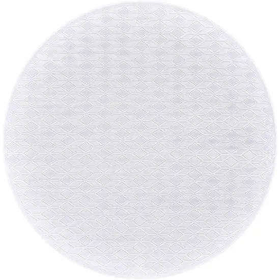 7' White And Gray Geometric Round Rug Photo 2