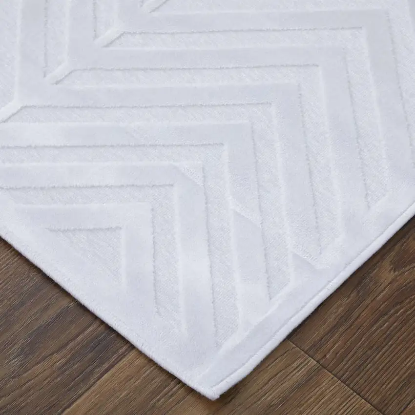 7' White And Gray Geometric Round Rug Photo 3