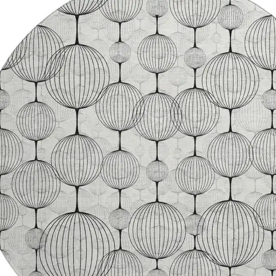 8' White And Gray Geometric Washable Round Rug With UV Protection Photo 3