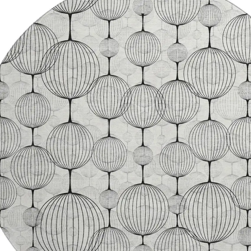 8' White And Gray Geometric Washable Round Rug With UV Protection Photo 3