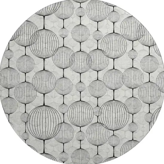 8' White And Gray Geometric Washable Round Rug With UV Protection Photo 4