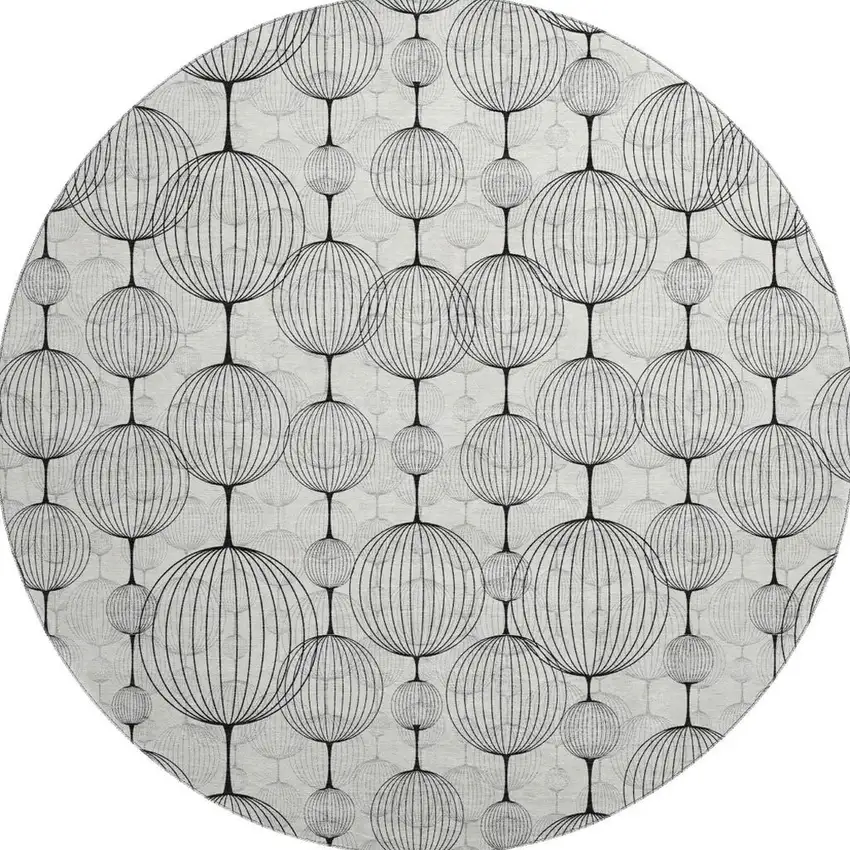 8' White And Gray Geometric Washable Round Rug With UV Protection Photo 4